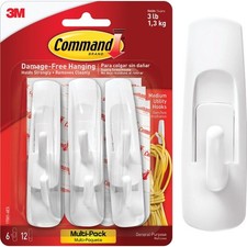 Command Medium Utility Hook Value Pack, White, 6 Hooks, 12 Strips 17001-6ES 1.33 per strip