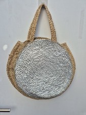 Silver And Straw Disc Bag. Good Condition