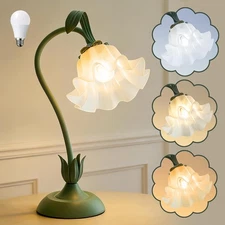 Flower Table Lamp Bedside Lamps LED Reading Light,3 Color Modes Cute Small Lamp,