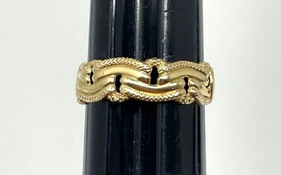 14K Gelbgold geflochtener Bandring Größe 9,5 - strukturiertes Seildesign