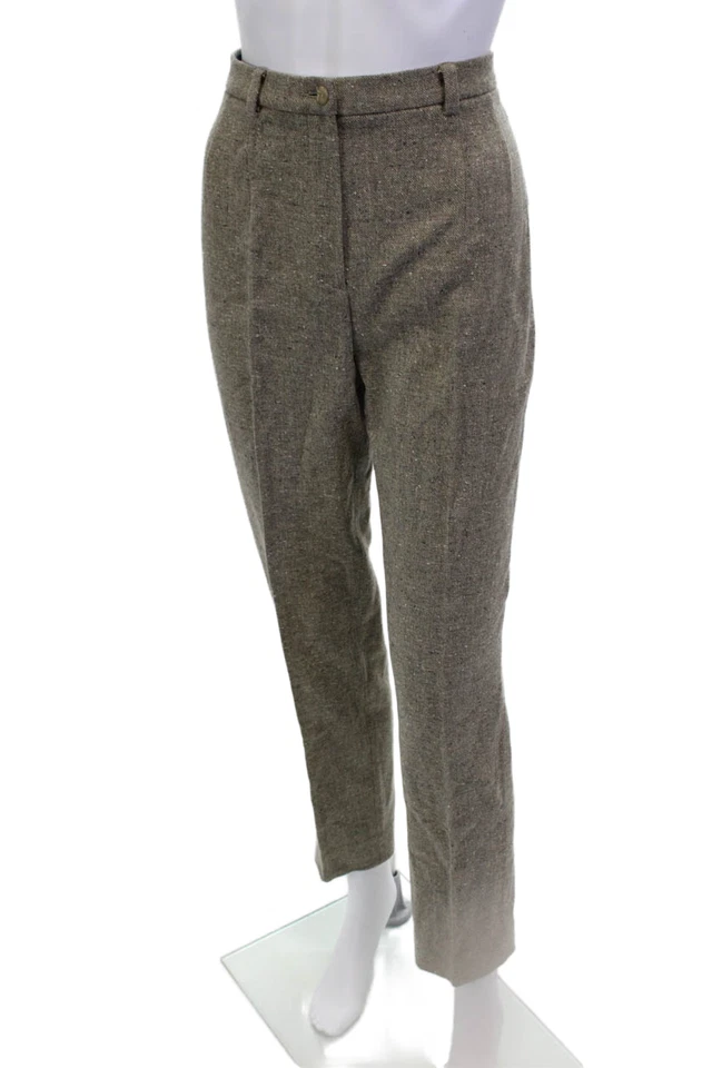 Incotex Womens Wool Pleated Lined Button Zip Straight Leg Pants Khaki Size EUR 4 - Image 2 of 4