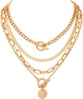 Damen-Halsketten Set 4Er Pack Gold Edelstahl Cuban Chain Choker Herringbone