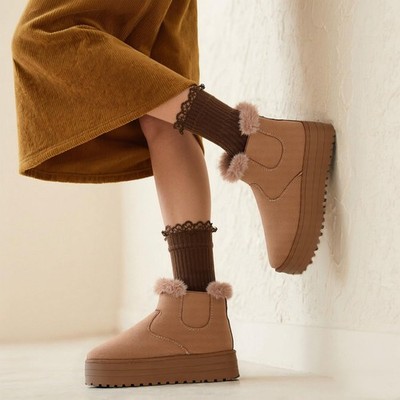 Damen Winter Stiefel Schuhe Kunst Wildleder Klassisch Mini Fell Gefüttert Bootie Slipper Boots
