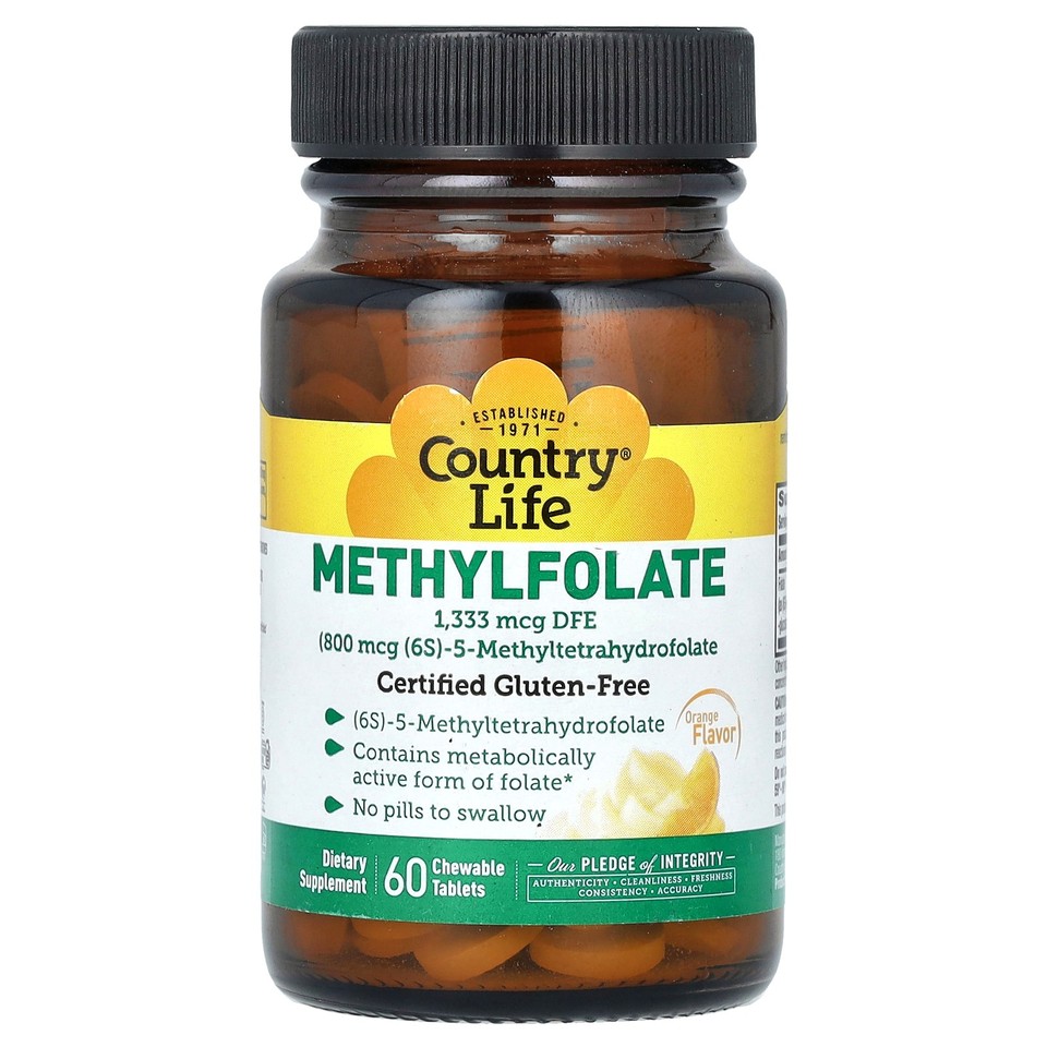 Country Life Methylfolate Orange Flavor 800 mcg 60 Smooth Melts Gluten-Free, GMP