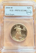 RARE 2004 - W $25 American Gold Eagle 1/2oz Gold PROOF PR70 DCAM Coin 4612.16 per troy oz