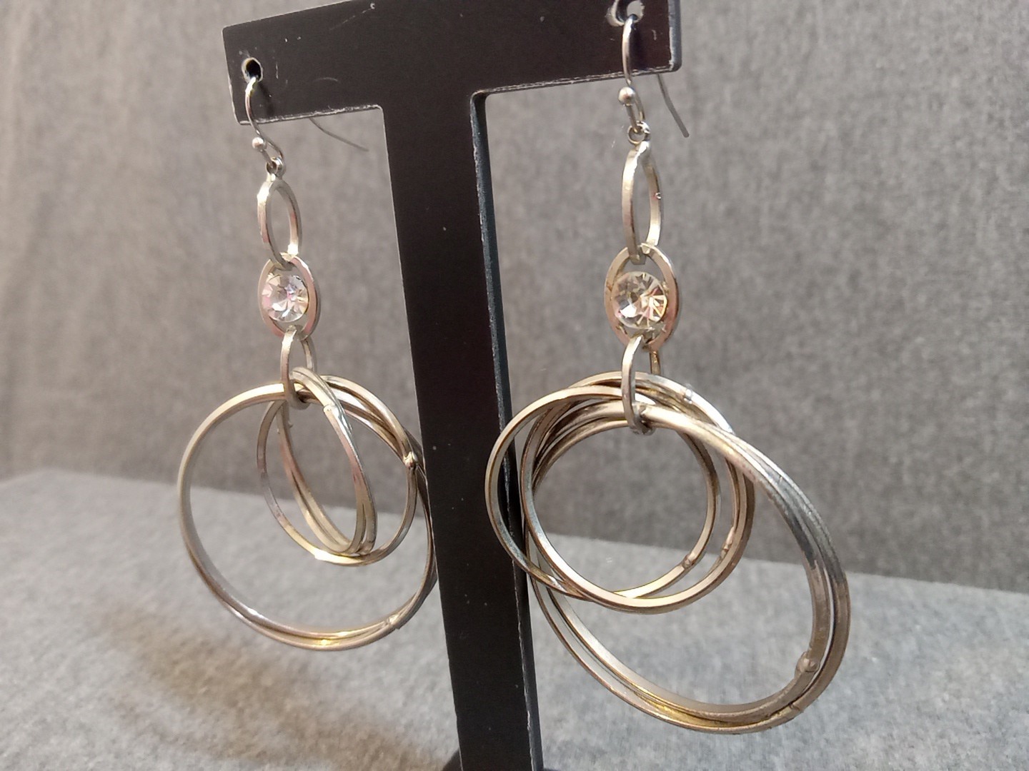 Dangle Multi Hoop Interlock Earrings Silver Tone … - image 3