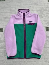 Patagonia Synchilla Snap T Jacket Girls Large Pink Green Fleece Lined Full Zip