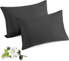 2 Pack Microfiber Pillowcases Standard Size Dark Grey Bed Pillow Cases with