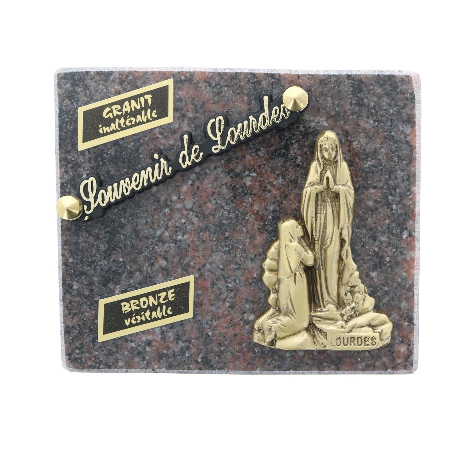 Plaque funéraire Apparition de Lourdes en granit noir 10x12cm pour columbarium