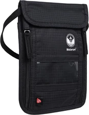 RFID Blocking Stash Neck Wallet, Passport Holder Travel Pouch for Women Men - Bl