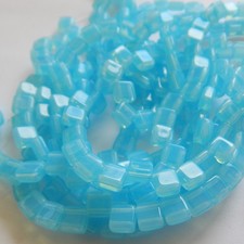 30 Beads - 5mm Mini Tile, 2-Hole - Aqua Opal - Czech Glass