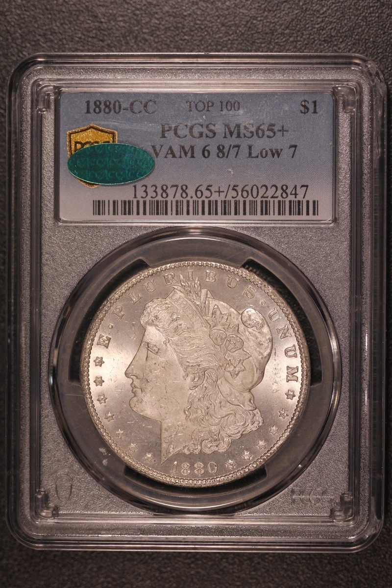 PCGS Certified MS 65 Graded 1880 Year Morgan US Dollars (1878-1921