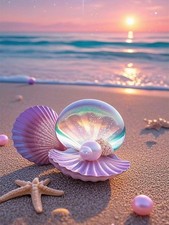 Beach Shell Diamond Art Kits for Adults,Seaside Sunset 5D Diamond Painting Kits