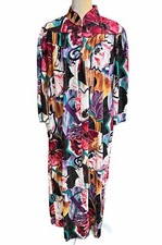 Vintage Appel Floral Maxi House Dress Gown Robe 1/2 Zip Front Size M 3/4 Sleeve