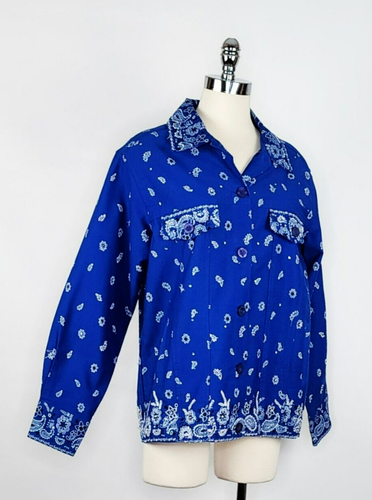 The Quacker Factory Blue Embroidered Paisley Pattern Jacket Women's Size M - Picture 3 of 6