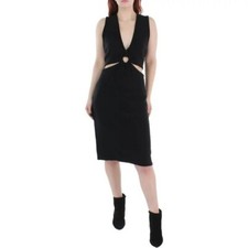 NWT Women $134 Calvin Klein Womens Cut-Out Mid-Calf Sweaterdress Black XL