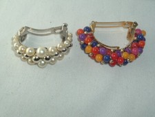 VINTAGE PLASTIC BEADED METAL PONYTAIL HOLDER BARRETTES UP DO HAIR ACCESSORY
