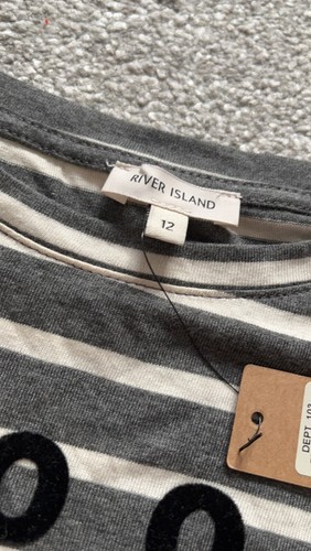 River Island Tshirt Grey White Stripe Size 12 (New With Tags) - Picture 2 of 2