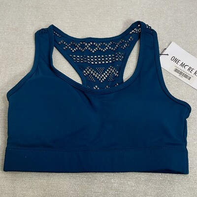 Zyia Womens Navy Blue Classic Bomber Wireless Stretch Workout