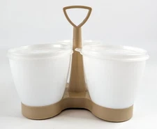 Vintage TUPPERWARE Almond 757-1 Condiment Caddy Server w/ 3 Lids 758-6, 733-1