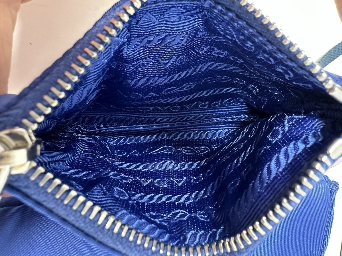 Authentic Prada Re Nylon Cellphone Case Lanyard 2 Pouch Blue