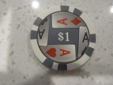 $1 Ace of Diamonds & Hearts Casino Chip Gray & White + FREE Las Vegas Poker Chip