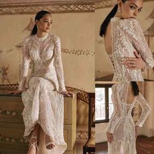 Exquisite Lace Mermaid Wedding Dresses O Neck Backless Floor Length Bridal Gowns