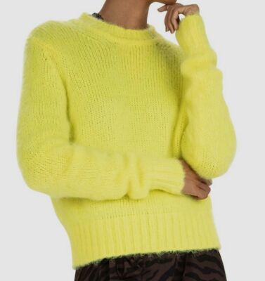 $255 ba&sh Italy Womens Yellow Crew-Neck Drop-Shoulder Mohair Rib-Trim Sweater S