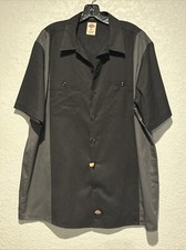 Dickies Short Sleeve Button Down Work Shirt Black Gray Mens Size XL