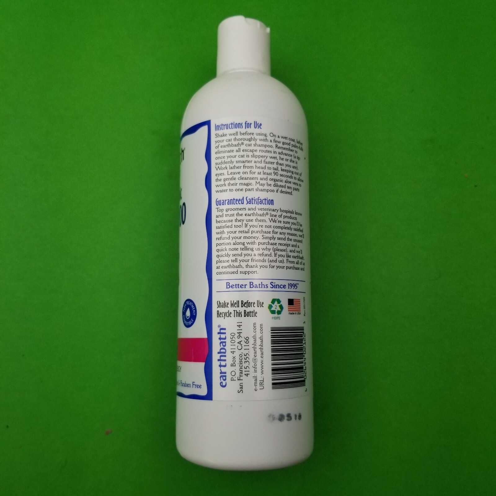 EARTHBATH HypoAllergenic Fragrance Free Cat Shampoo 16 fl. oz