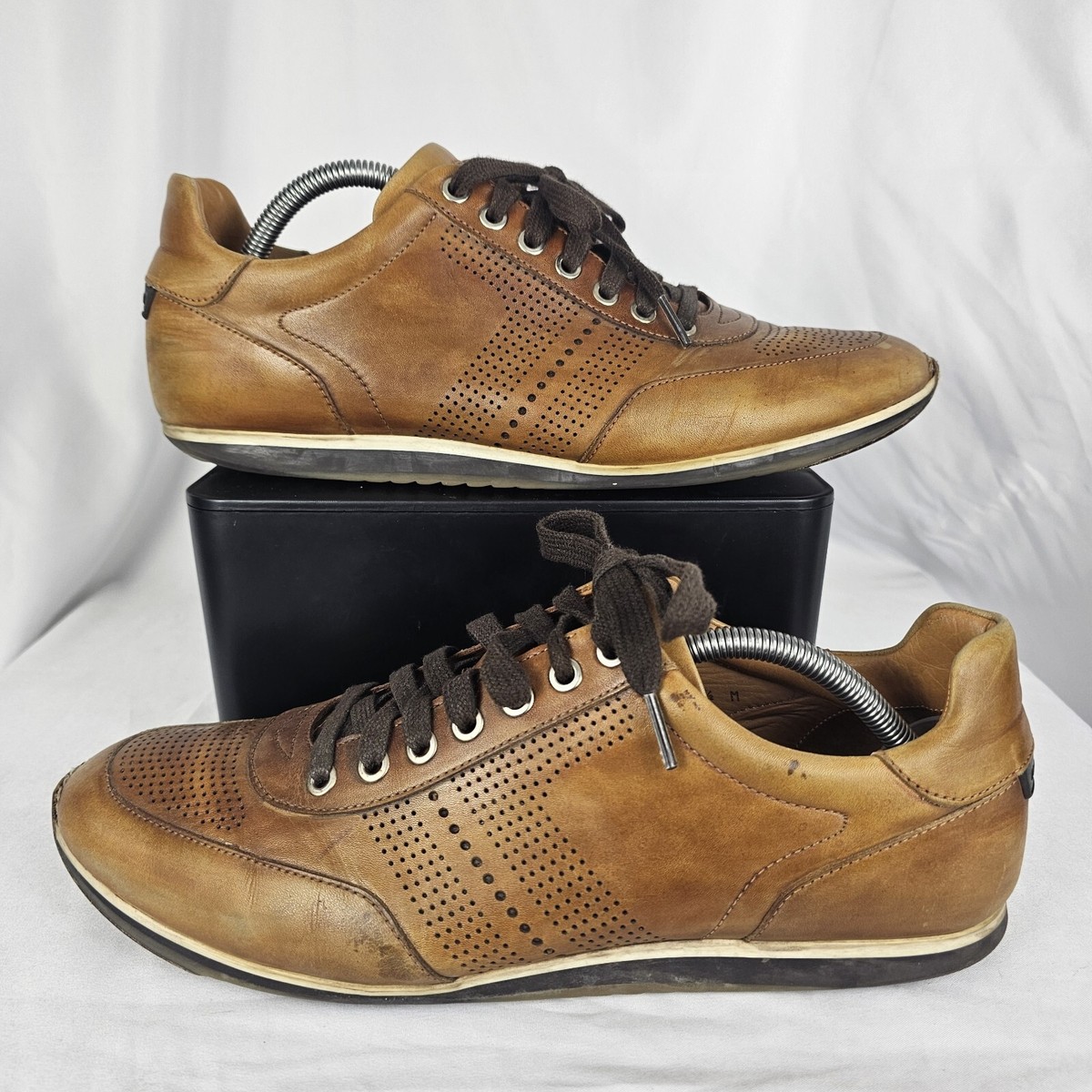 Magnanni Pueblo Men's Cognac Calfskin Perforated Leather Dress Sneakers Sz 