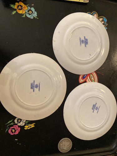 Vintage SoHo Pottery England"Pandora"Blue Dessert Plate Set Of 3 Flow Blue Rare - Picture 5 of 10