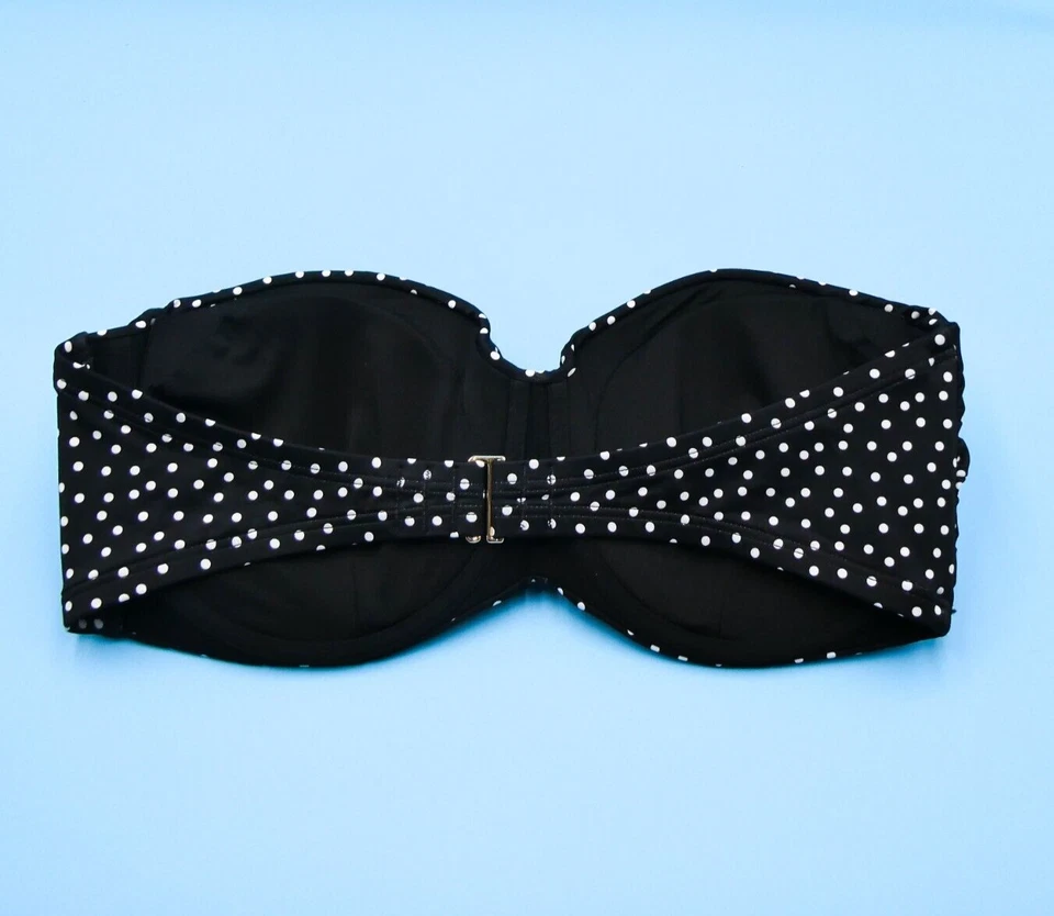 Top de bikini Victorias Secret 38DD negro a lunares con aros bandeau sin tirantes VS Foto 3 de 4