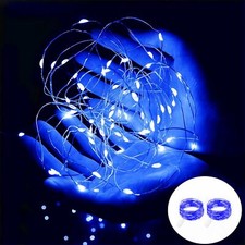Blue Battery Operated Led String Lights 7ft 20 Led Silver Copper Wire Fairy Ambi