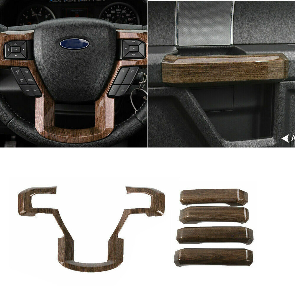 Wood grain Door Handle Steering Wheel Cover Bezel For Ford F150 Accessories