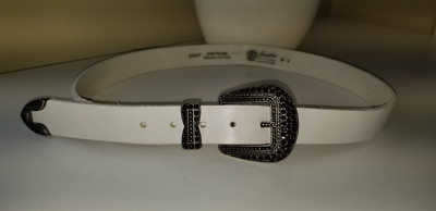 White Italian Leather Rhinestone and Silver Belt Buy White Western Belt With Rhinestone Buckle  main image 2