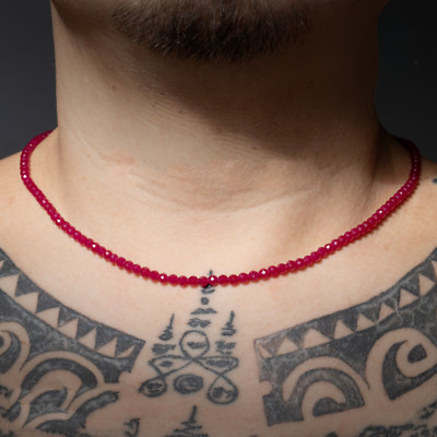 Natural Pinkish-Red Ruby Choker Tiny Beads Healing Energy Women Dainty Necklace