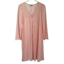Vintage Vanity Fair Satin Robe Night Gown Size L Button Down Pink Made in USA