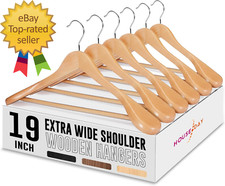 19'' Extra Wide Shoulder Wooden Hangers 6 Pack Premium Large Wood Suit
