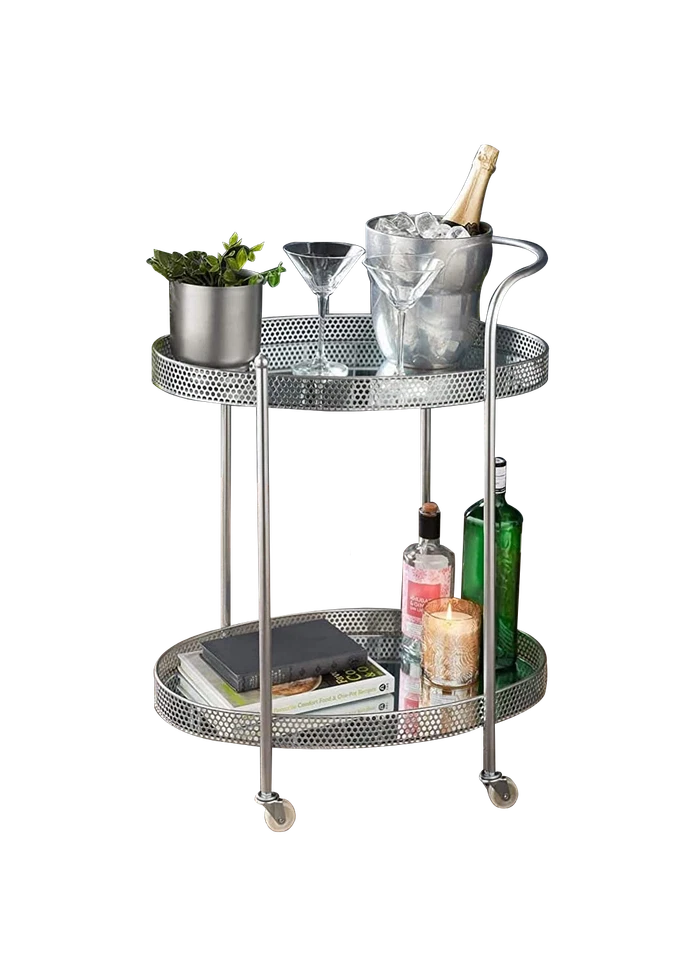 Carro de bebidas plateado con estantes de vidrio minibar mesa de cóctel mesa de bebida - Imagen 4 de 4