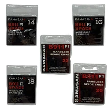 KAMASAN B911 F1 BARBLESS POPULAR SPADE END HOOKS VARIOUS SIZES BUNDLE LESS 10%