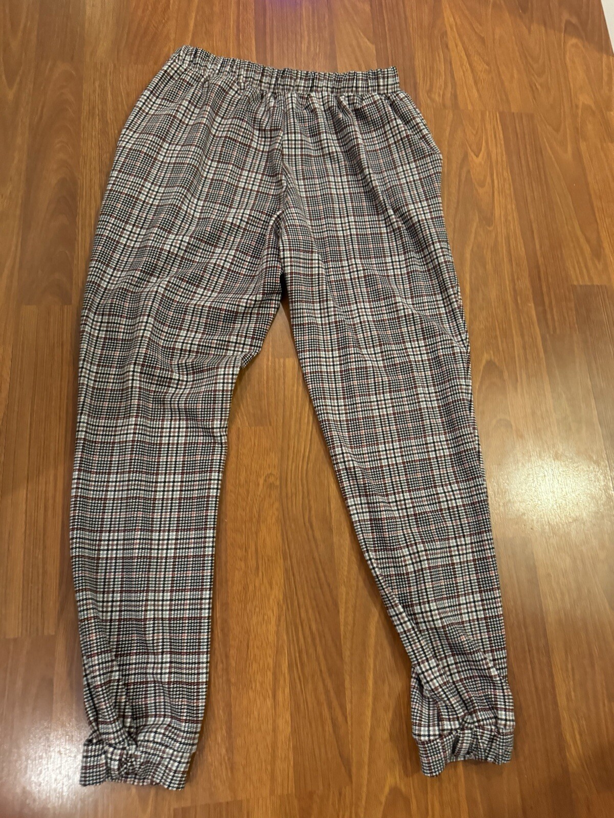 MAURICES Ladies Black Red Herringbone Checked Jogger Style Pants Elastic Size S image 5