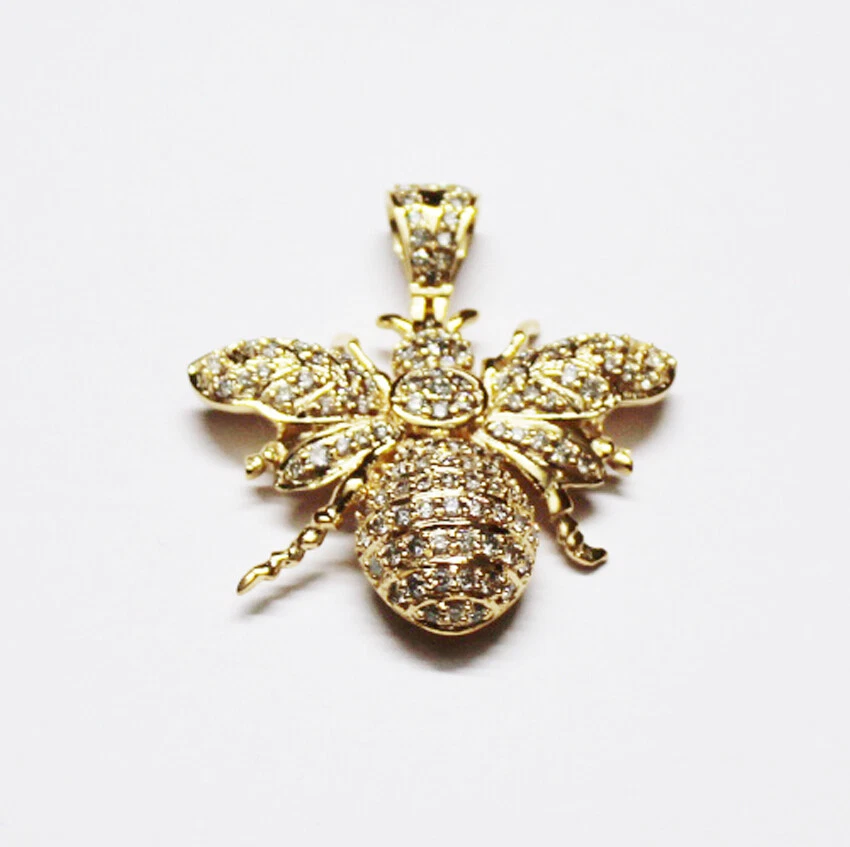 Colgante de boda abeja miel oro amarillo macizo 14k diamante redondo natural 2,05 quilates Foto 4 de 4