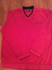 Nautica Mens Medium Red Fleece V-neck Sweater Sweatshirt Made in USA