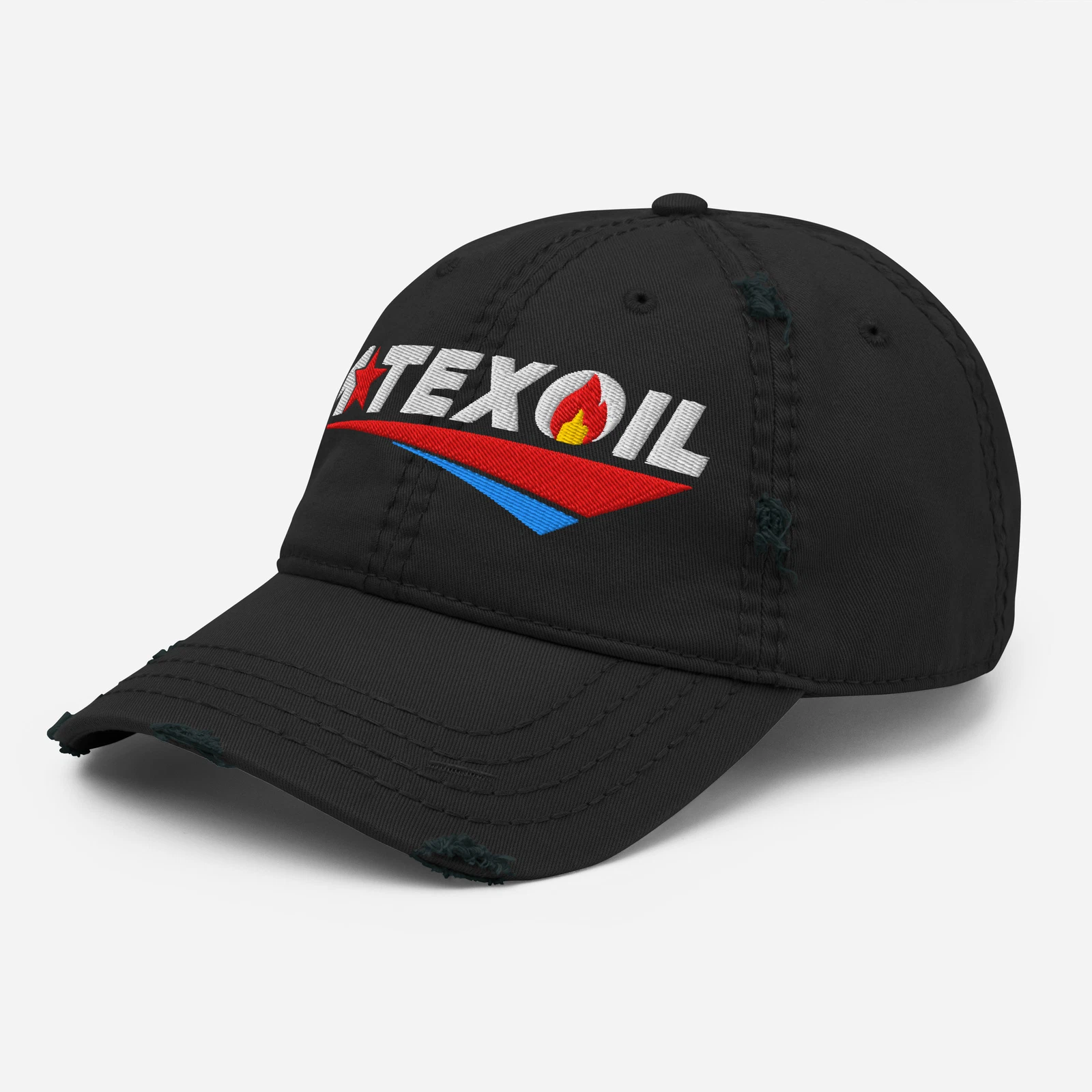 M Tex Oil Embroidered Distressed Dad Hat