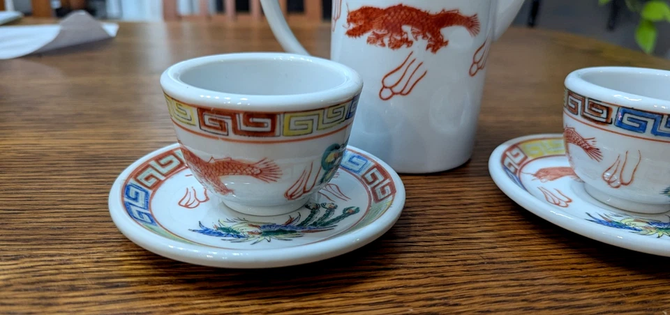 De Colección Japón Dragón Rojo Chino Porcelana Tetera Dragón de Fuego, Olas del Océano - marcado Foto 3 de 4