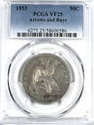 1853 Arrows & Rays Seated Liberty Half Dollar : PCGS VF25
