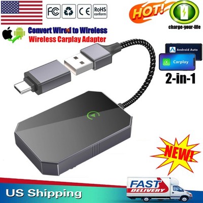 2-in-1 Wireless CarPlay Adapter & Android Auto Wireless Adapter Plug & Play 2026