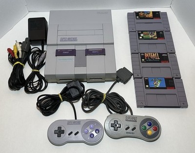 Nintendo SNES Console Bundle w/4 Games, 2 Controllers, & OEM Cords CLEAN, TESTED