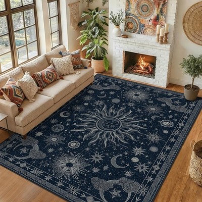 Area Rug 8x10 Washable Non Slip Vintage Boho Blue Gray White meejou Rugs Gothic